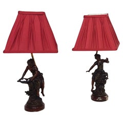 Paar figurale französische Tischlampen aus Bronze aus dem späten 19.