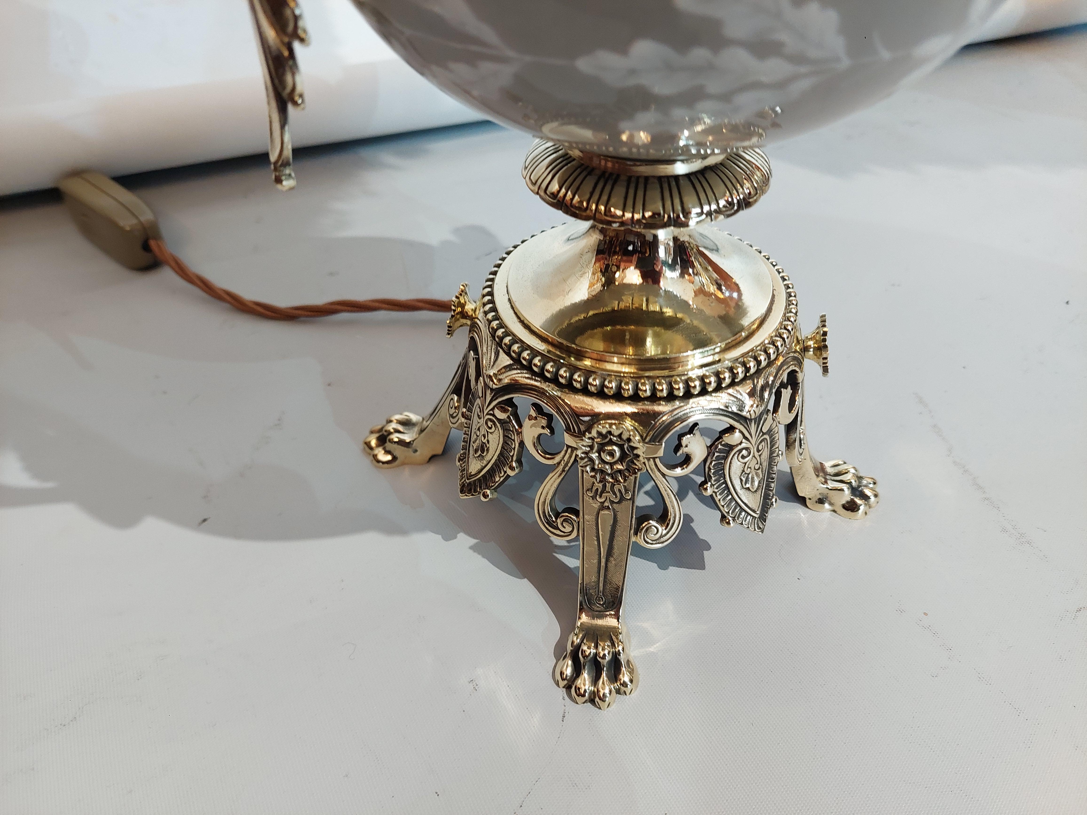 Pair of Late 19thC  Gilt  Brass & Porcelain Oil Lamps For Sale 4