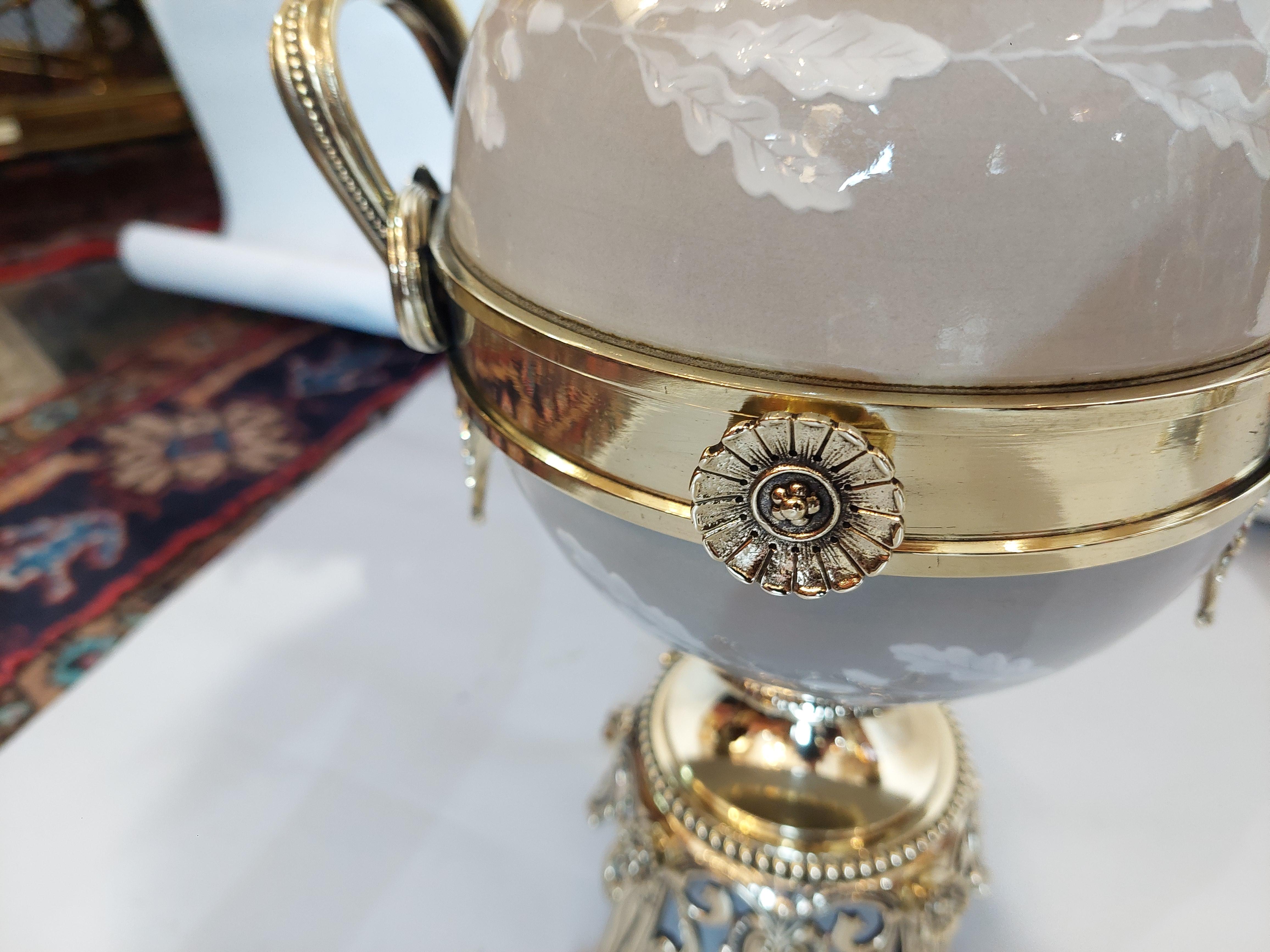 Pair of Late 19thC  Gilt  Brass & Porcelain Oil Lamps For Sale 2