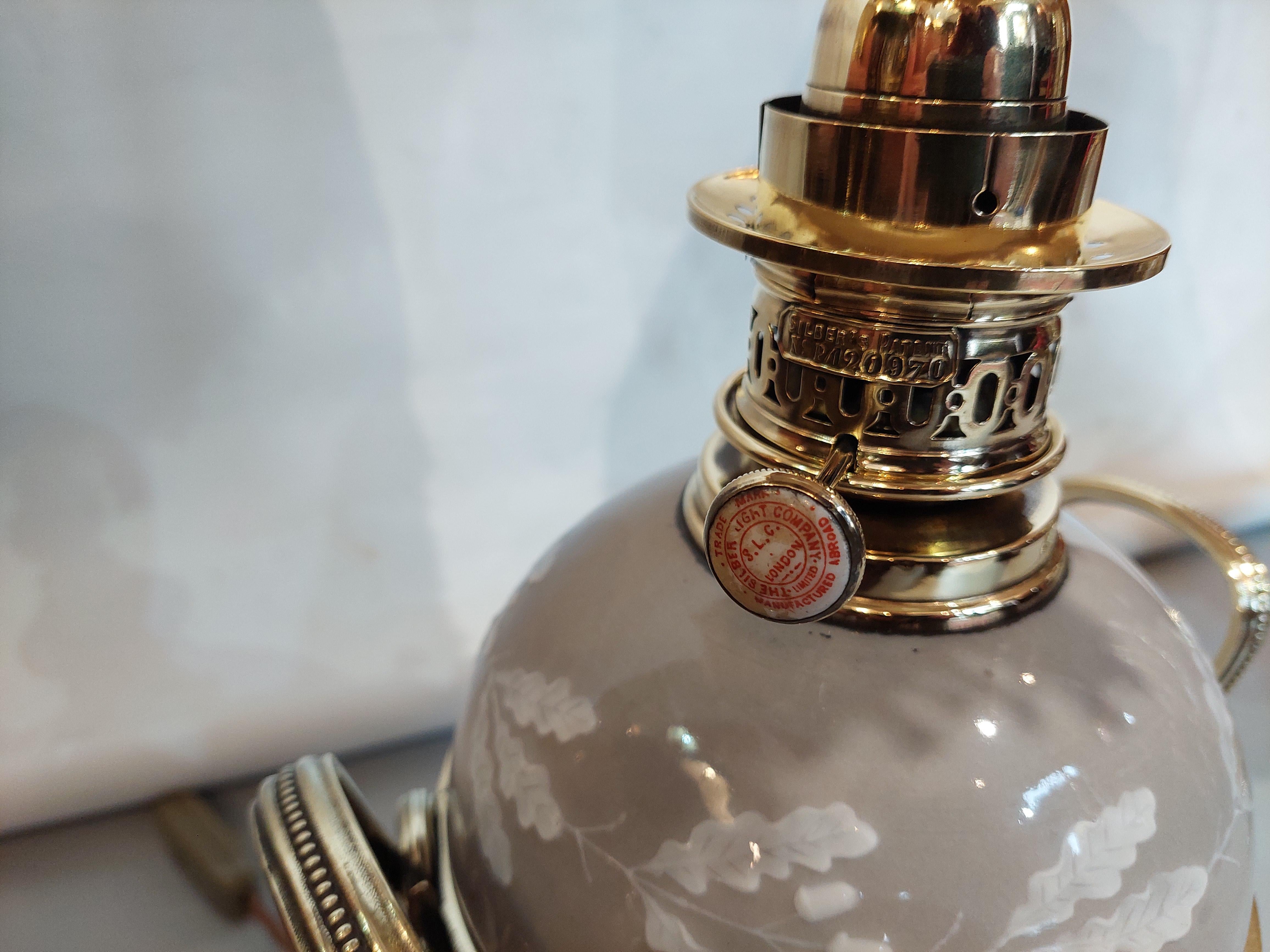 Pair of Late 19thC  Gilt  Brass & Porcelain Oil Lamps For Sale 3