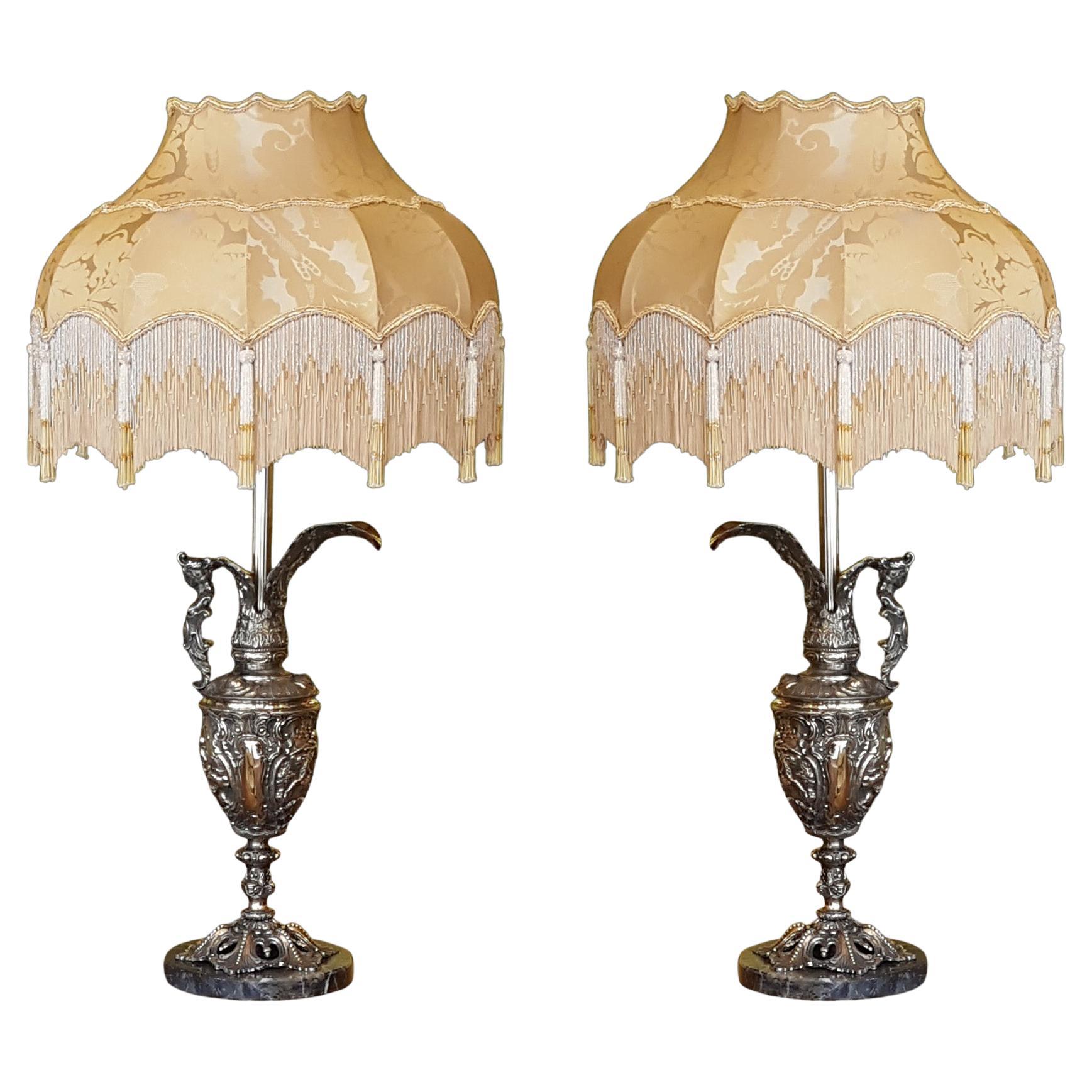 Pair of Late 19th Century Gilt Ewer Lamps