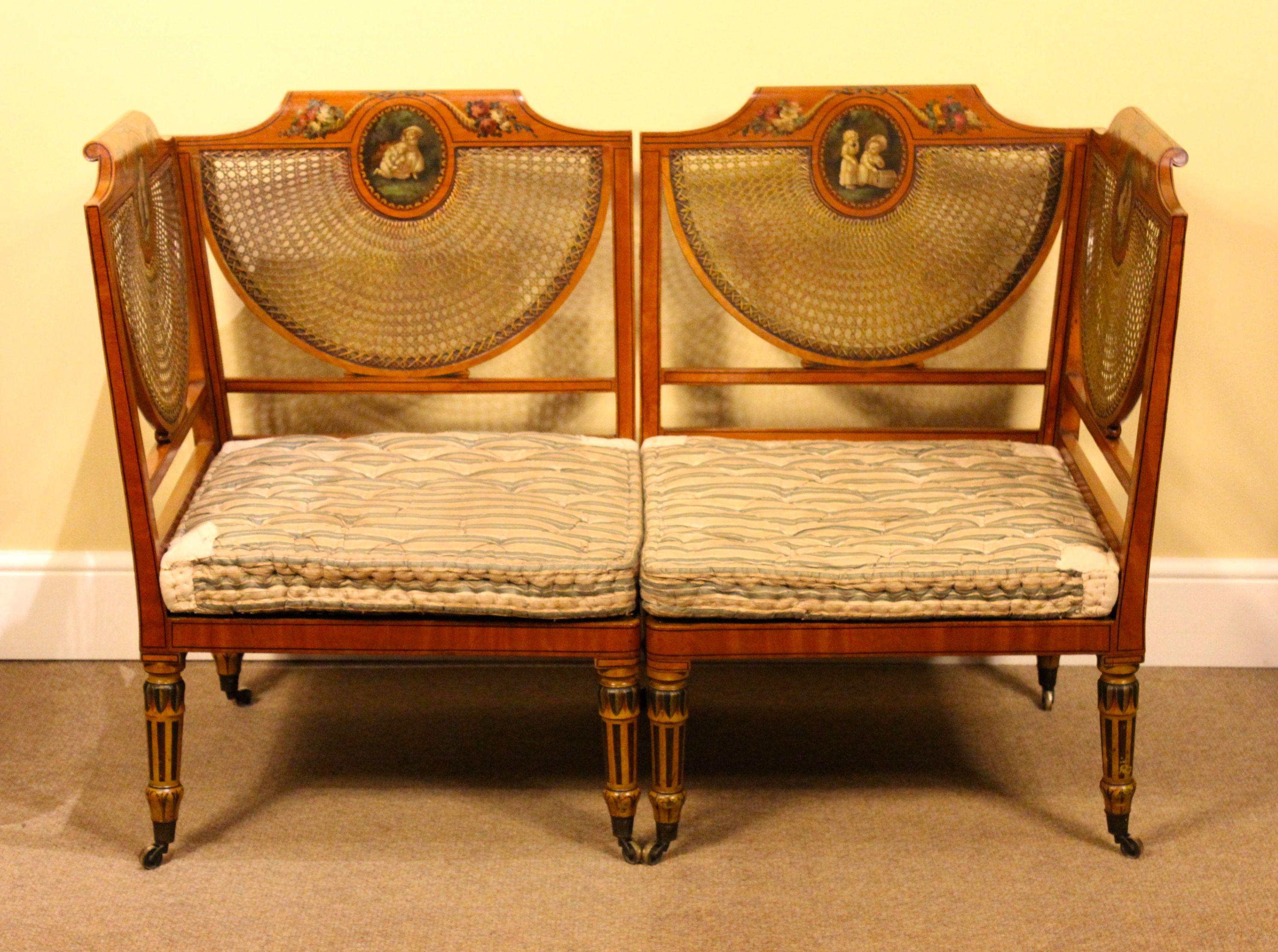 Pair of Late 19thc. Satinwood Corner Seats In Good Condition For Sale In Sherborne, GB