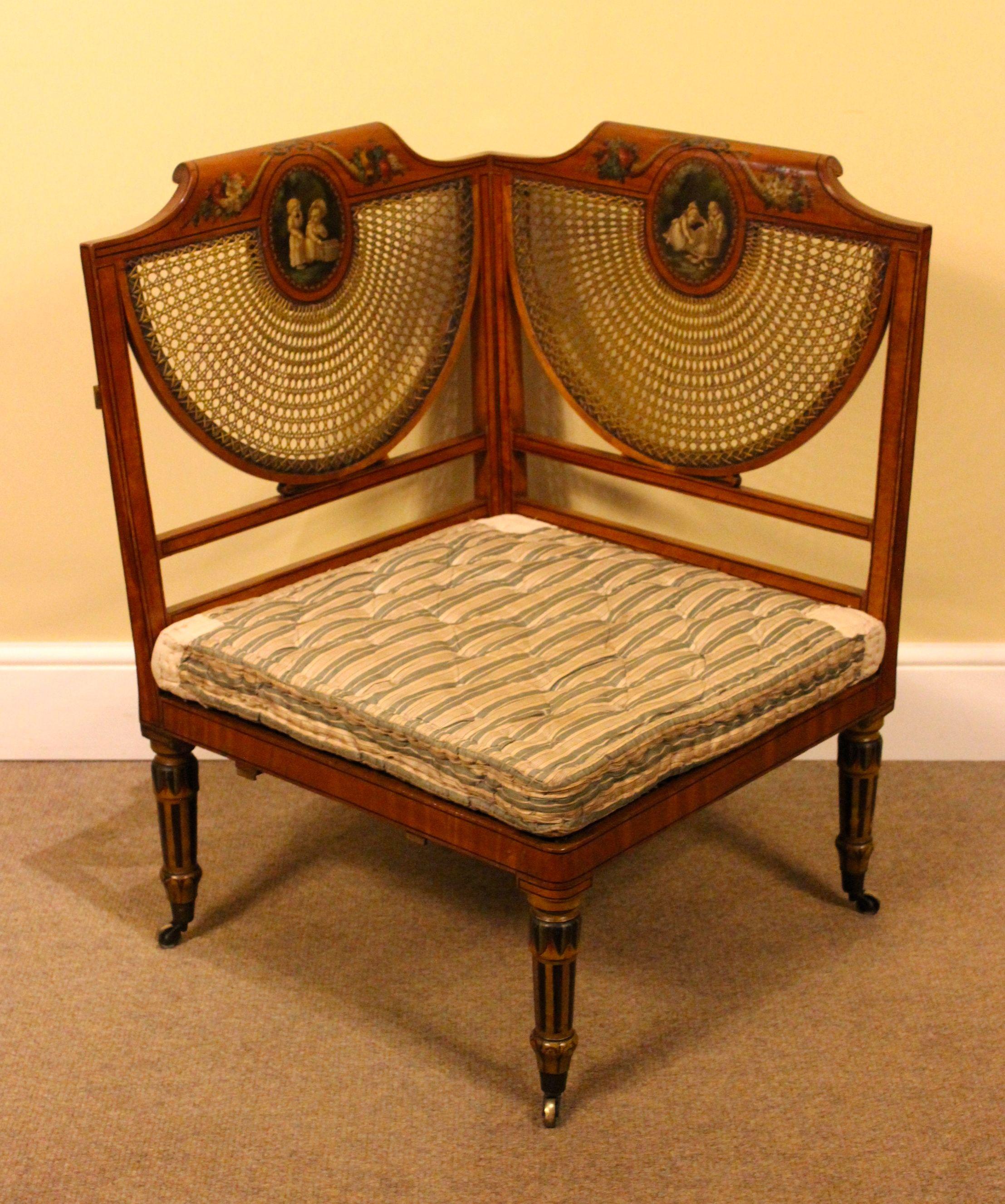 Pair of Late 19thc. Satinwood Corner Seats For Sale 3