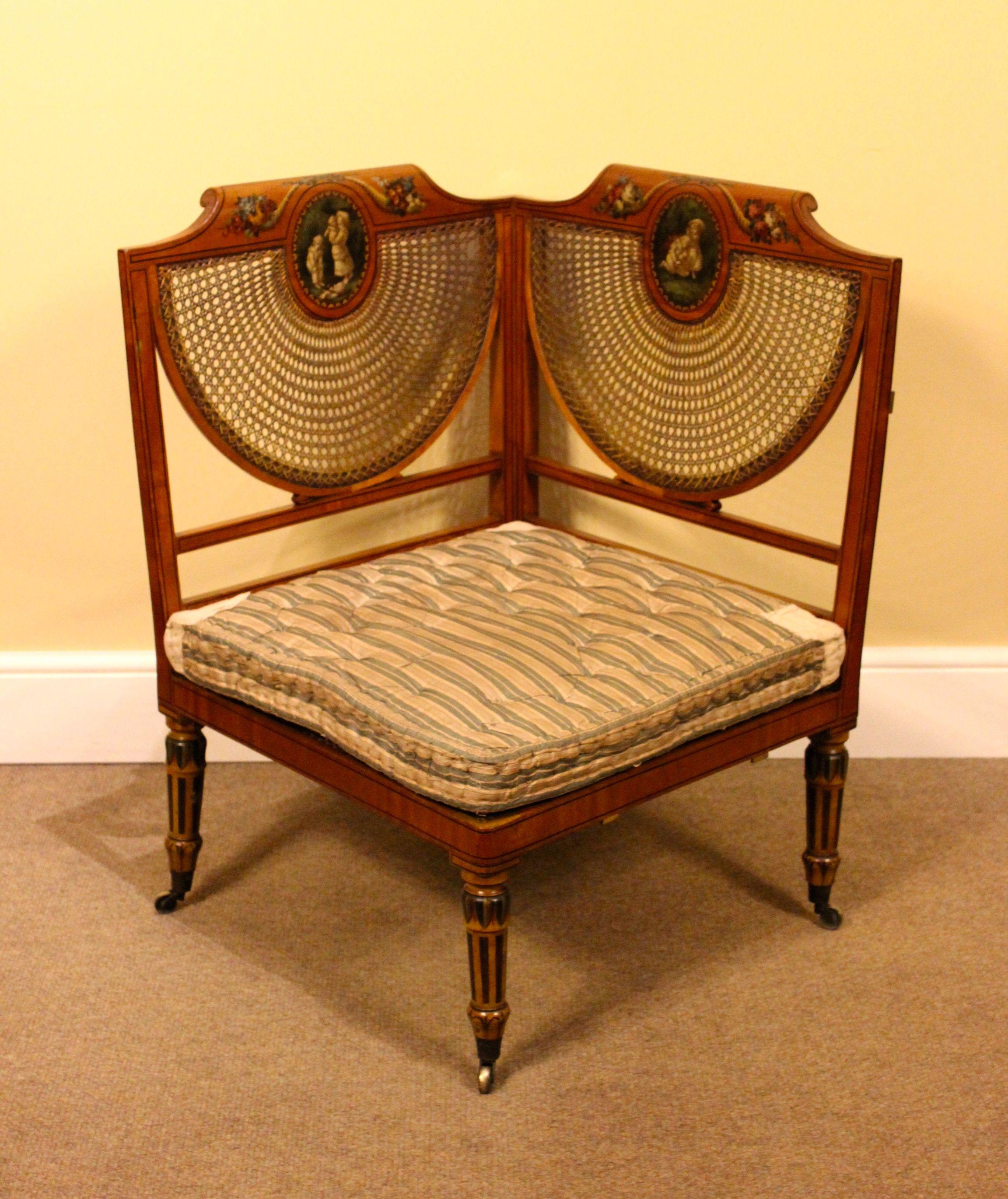 Pair of Late 19thc. Satinwood Corner Seats For Sale 4