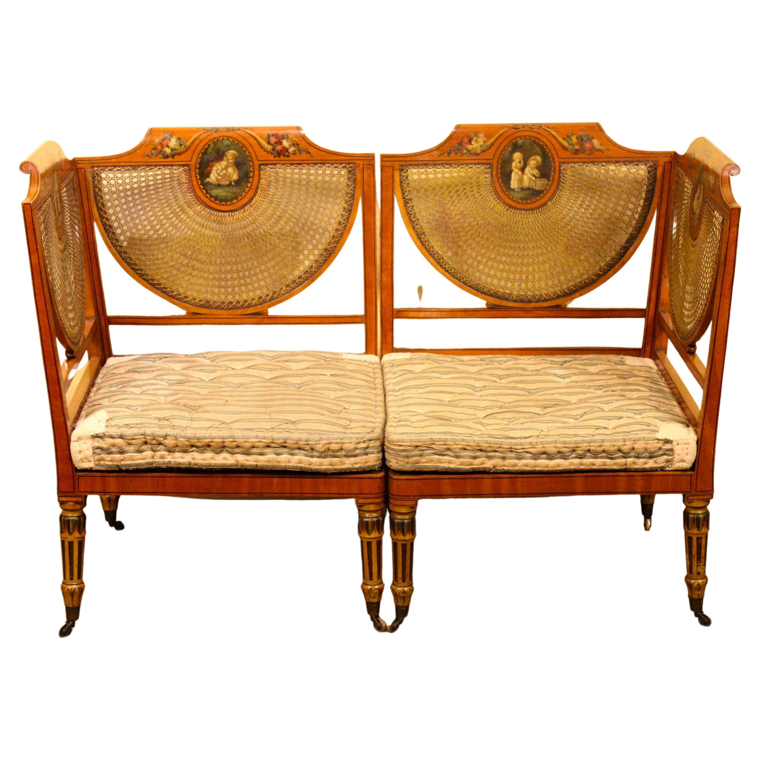 Pair of Late 19thc. Satinwood Corner Seats For Sale