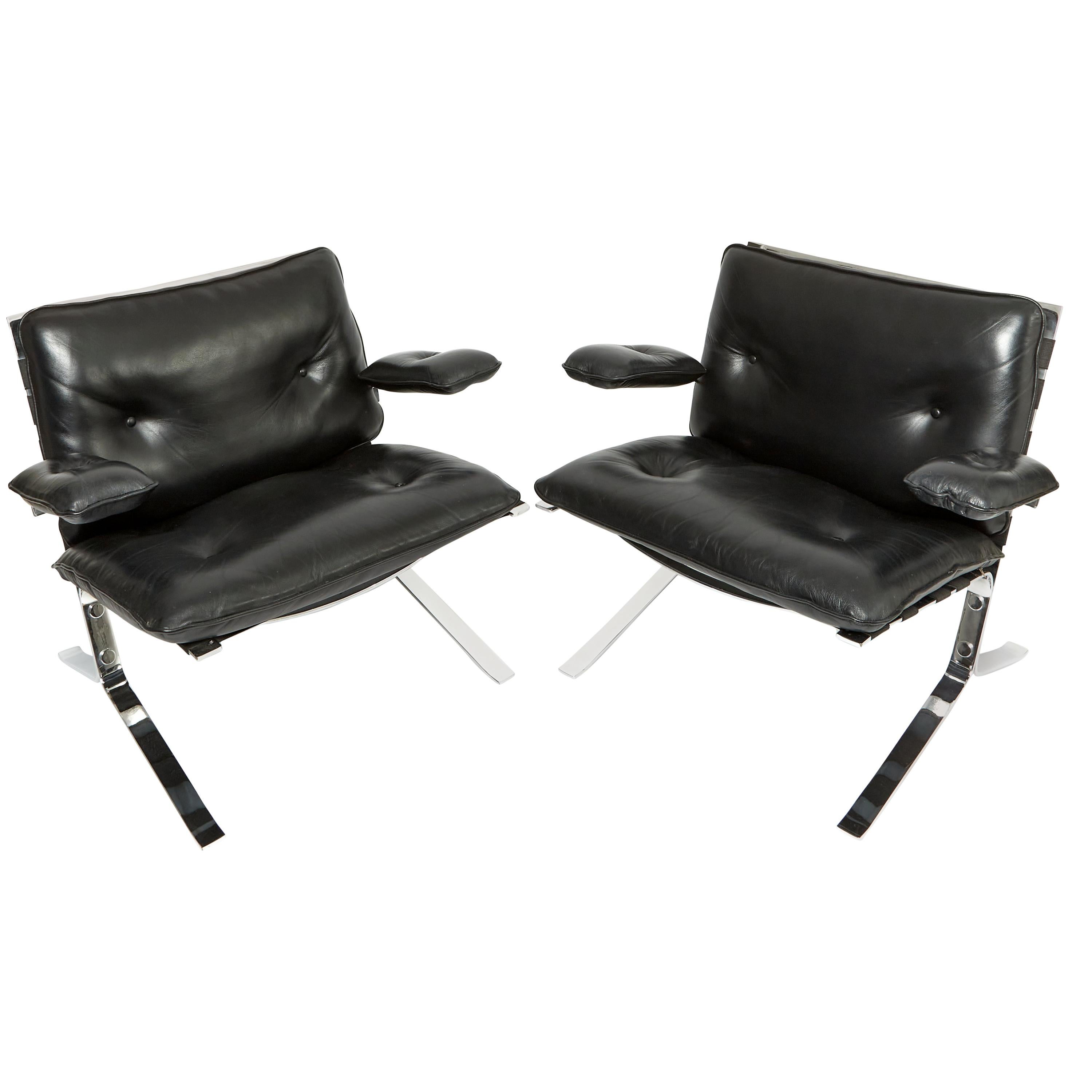 Pair of Late 20th Century black Leather and Chrome Chairs