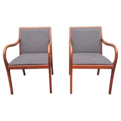Pair of Late 20th Century Bernhardt Maple and Cherry Upholstered Armchairs