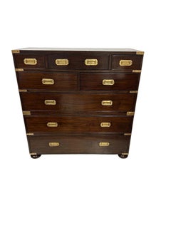 Pair of Late 20th Century British Campaign Dark Wood Chests with Brass Hardware