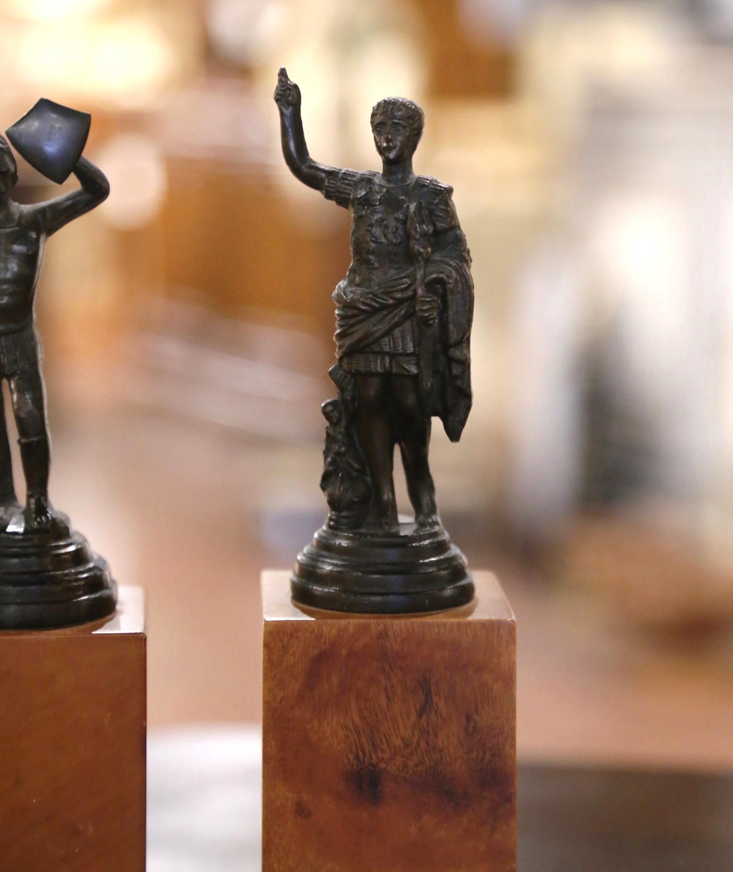 American Pair of Late 20th Century Bronze Statues on Wooden Columns For Sale