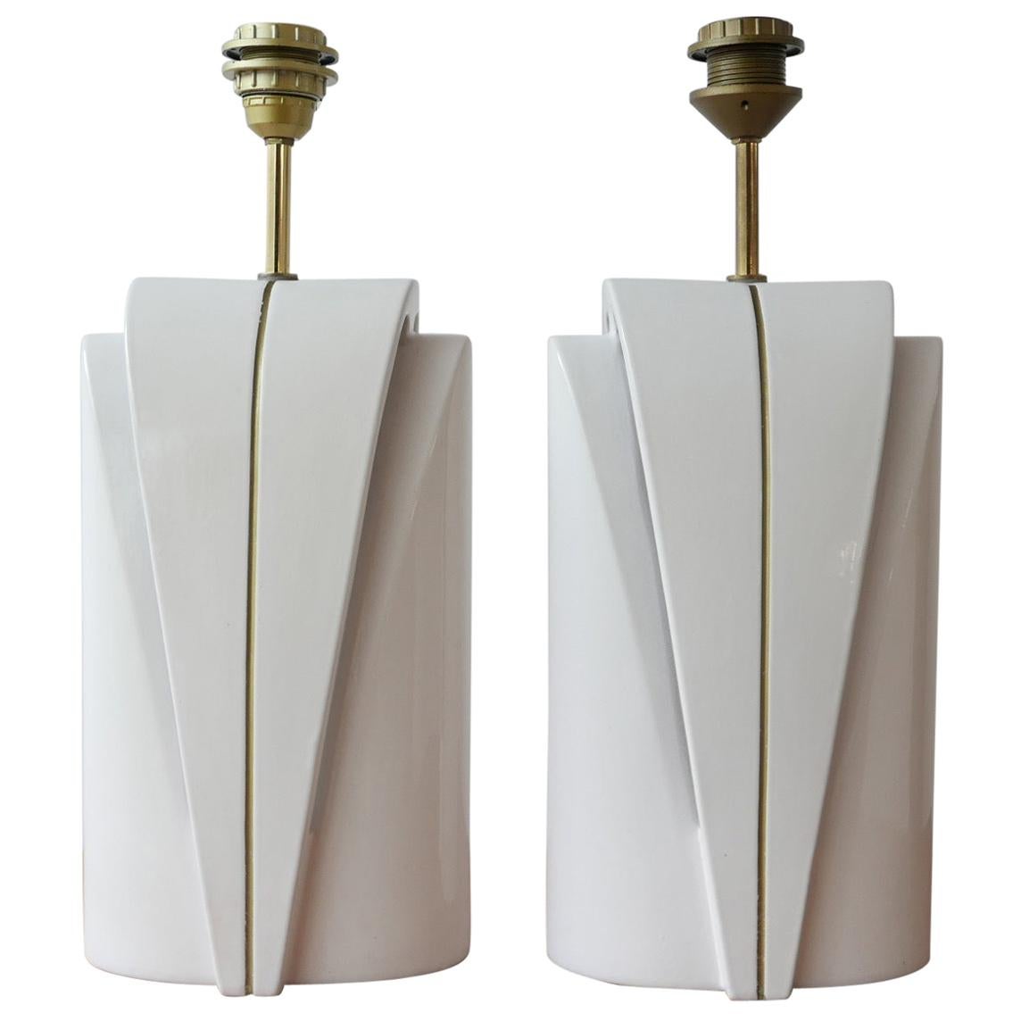 Pair of Late 20th Century Ceramic Double Bulb Table Lamps For Sale