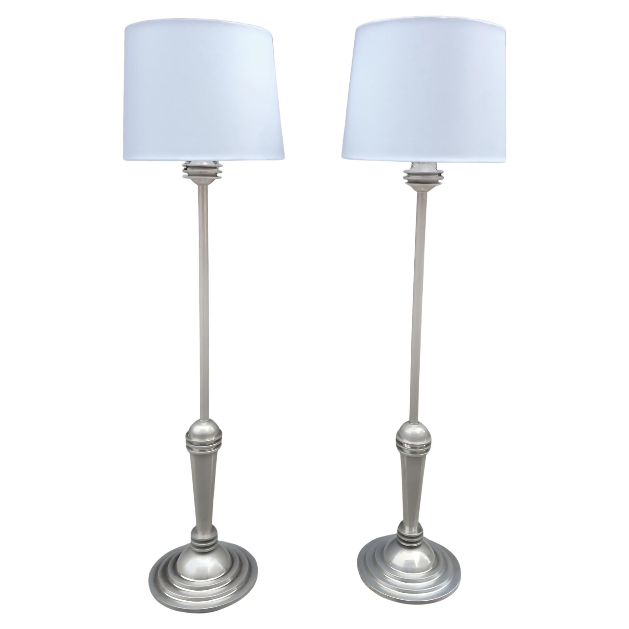 Pair of Late 20th Century Chrome Art Deco Floor Lamps by Woka Labs For Sale