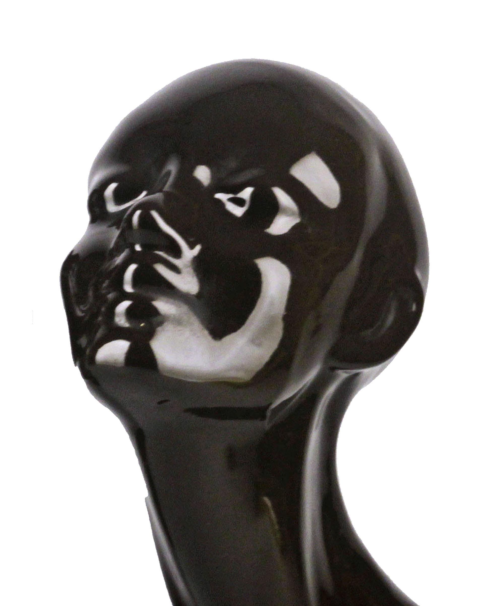 Pair of Late 20th Century French Enameled Glazed Black Ceramic Women Busts/Heads In Fair Condition For Sale In North Miami, FL