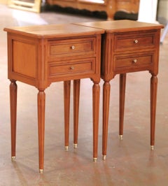 Pair of Late 20th Century French Louis XVI Walnut Bedside Tables with Drawers