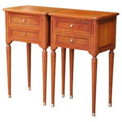 Pair of Late 20th Century French Louis XVI Walnut Bedside Tables with Drawers