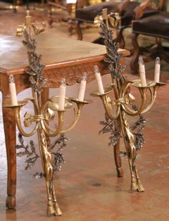 Pair of Late 20th Century French Style Gilt Bronze Wall Sconces with Oak Leaves