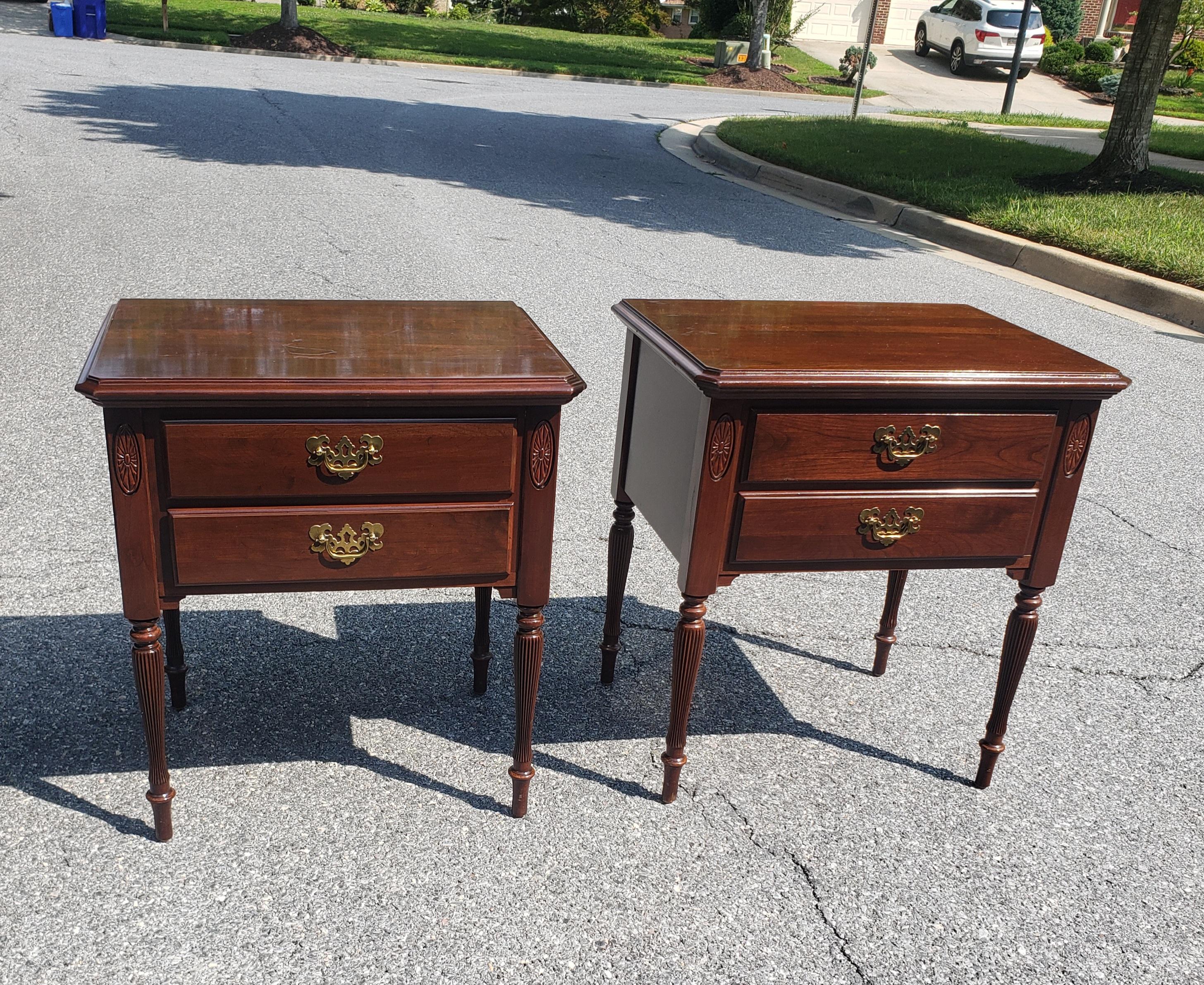 Pair of Late 20th Century Georgian Style Two-Drawer Solid Cherry Side Tables 4