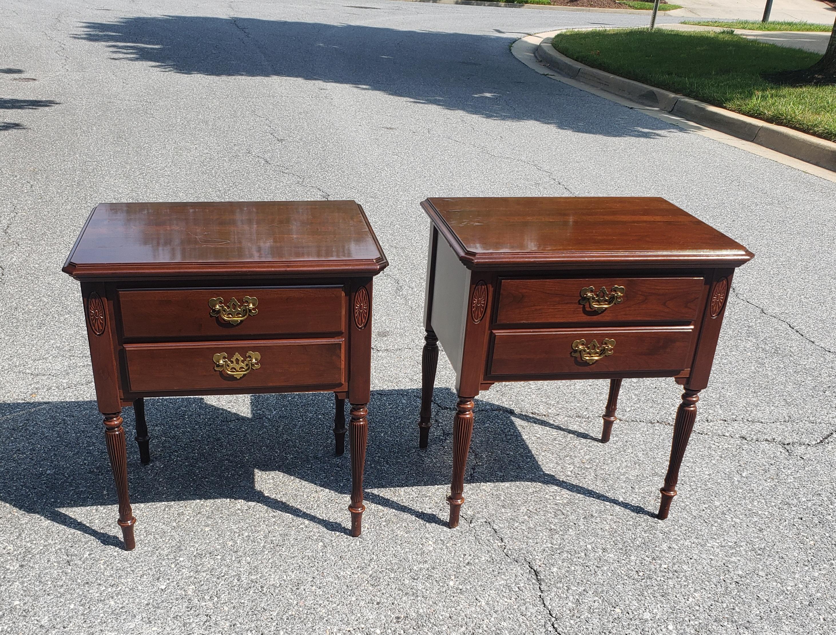 Pair of Late 20th Century Georgian Style Two-Drawer Solid Cherry Side Tables 5