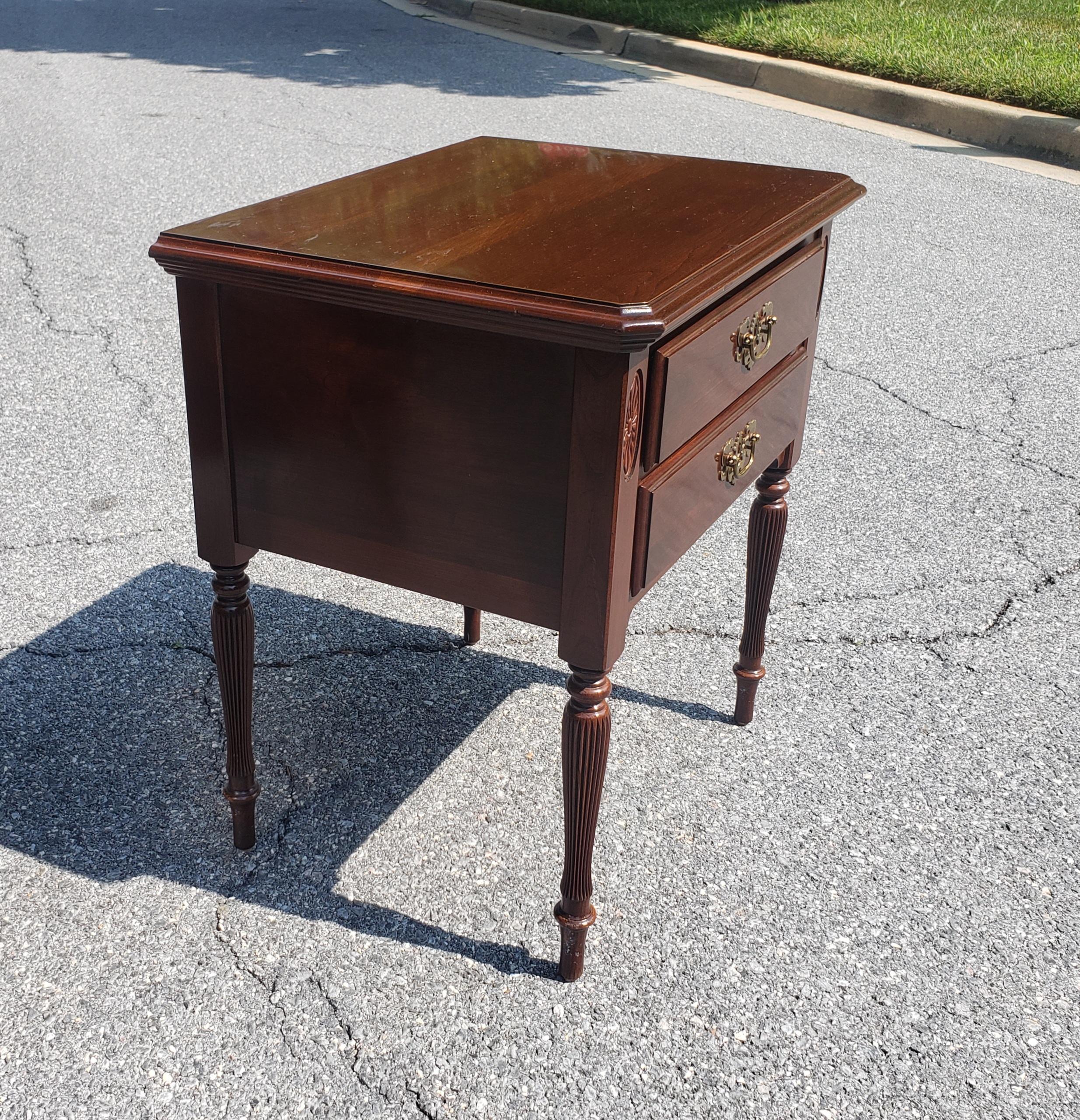 Pair of Late 20th Century Georgian Style Two-Drawer Solid Cherry Side Tables 6