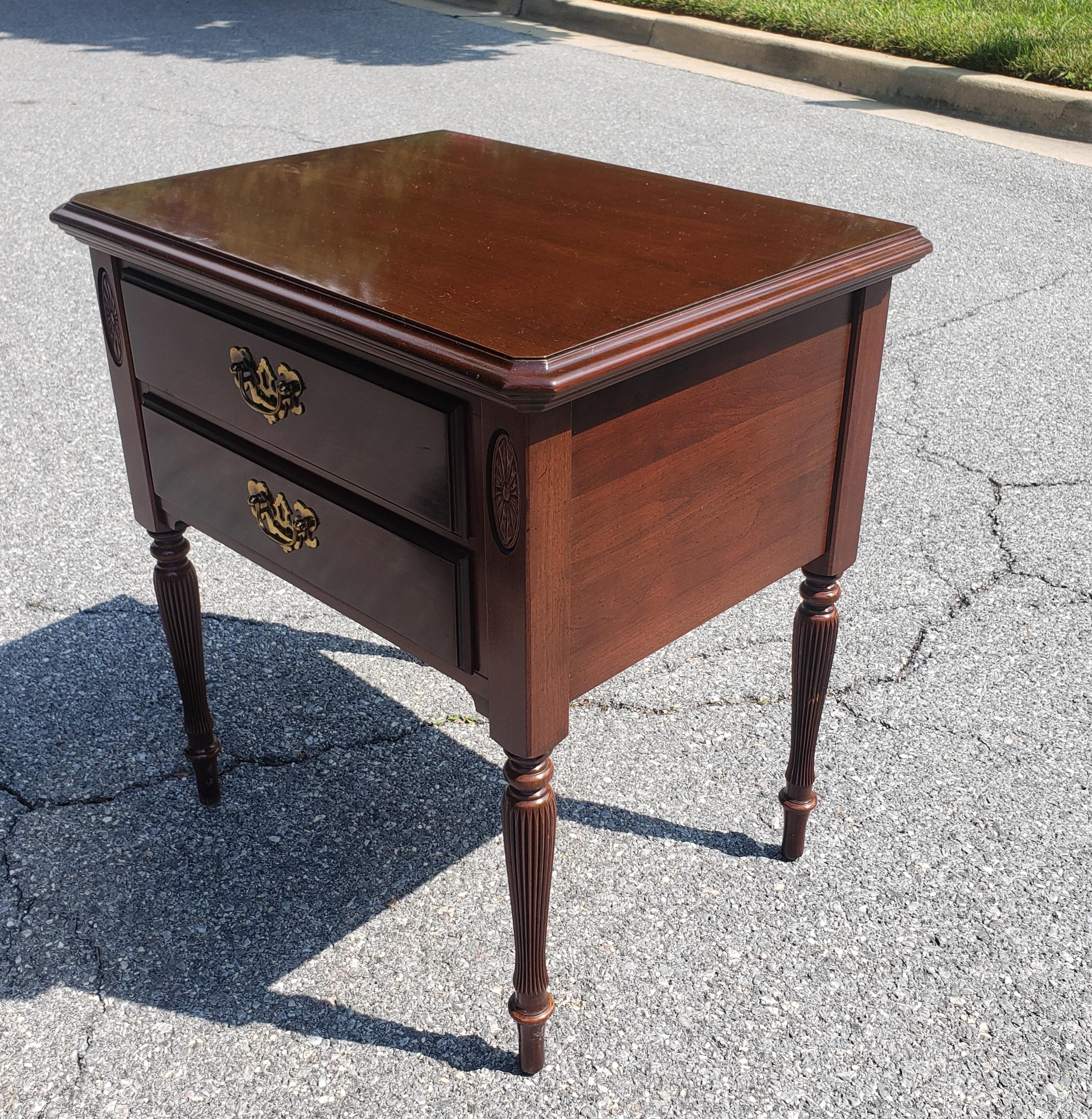 Pair of Late 20th Century Georgian Style Two-Drawer Solid Cherry Side Tables 8
