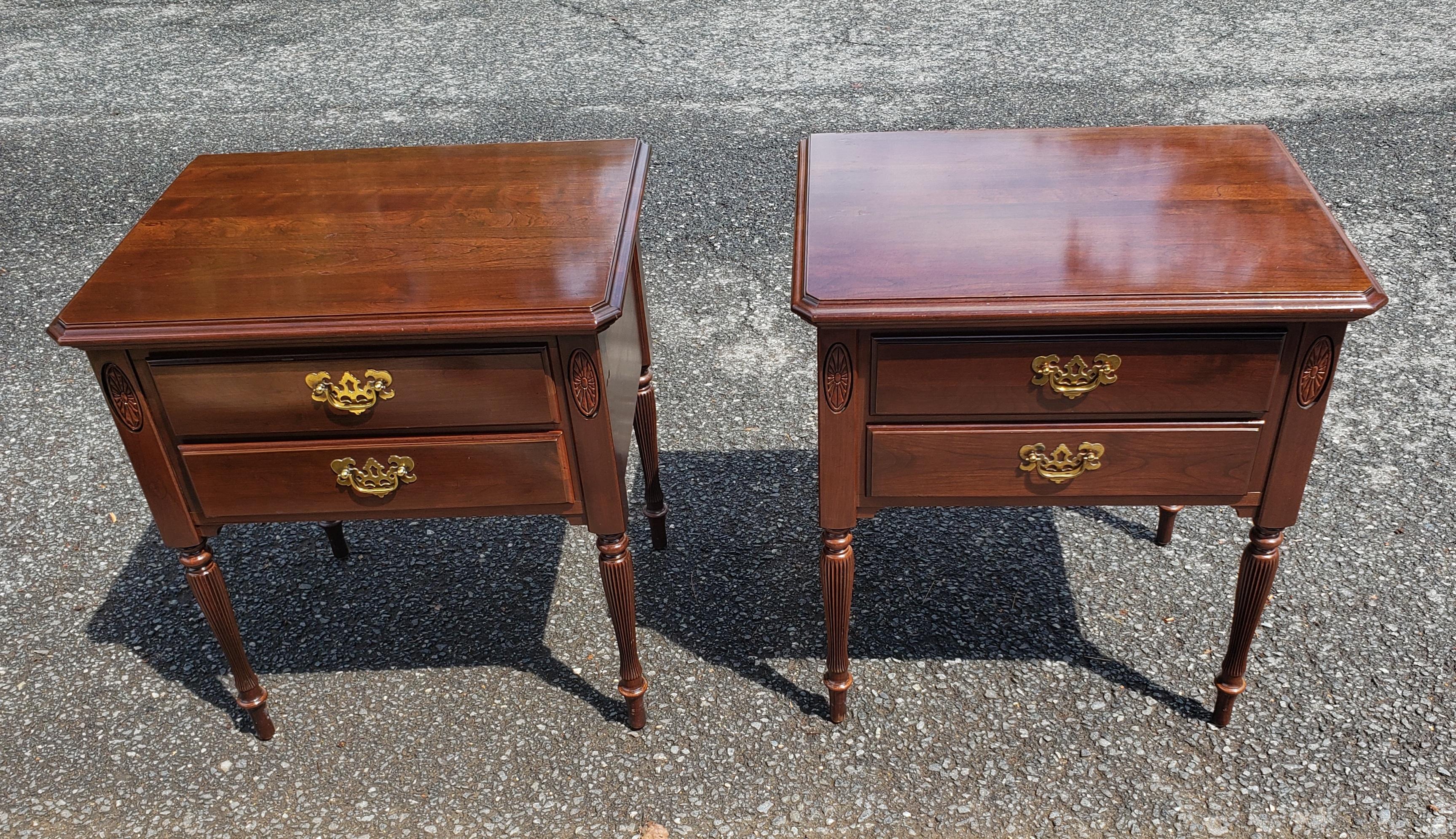American Pair of Late 20th Century Georgian Style Two-Drawer Solid Cherry Side Tables