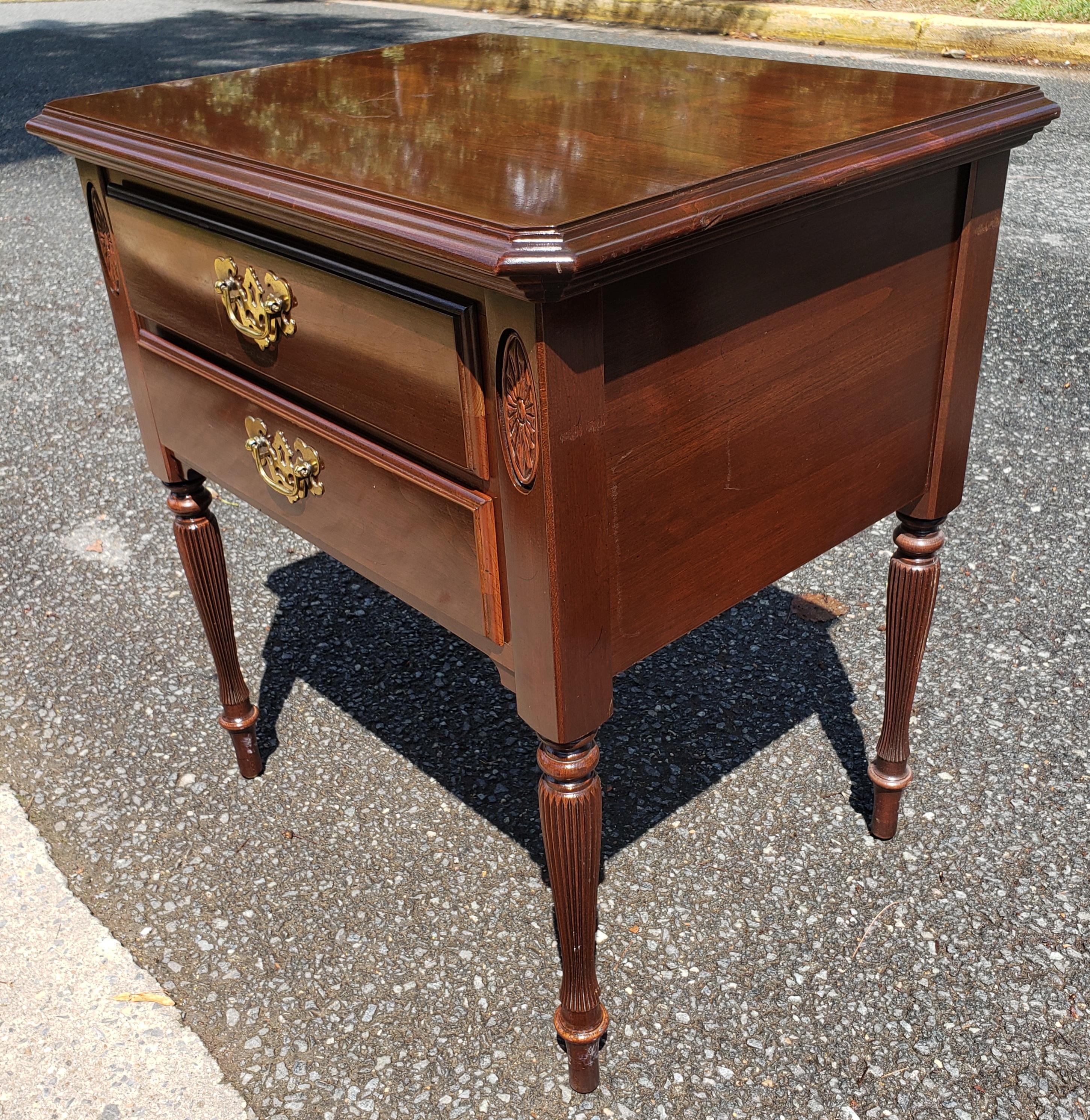 Pair of Late 20th Century Georgian Style Two-Drawer Solid Cherry Side Tables In Good Condition In Germantown, MD
