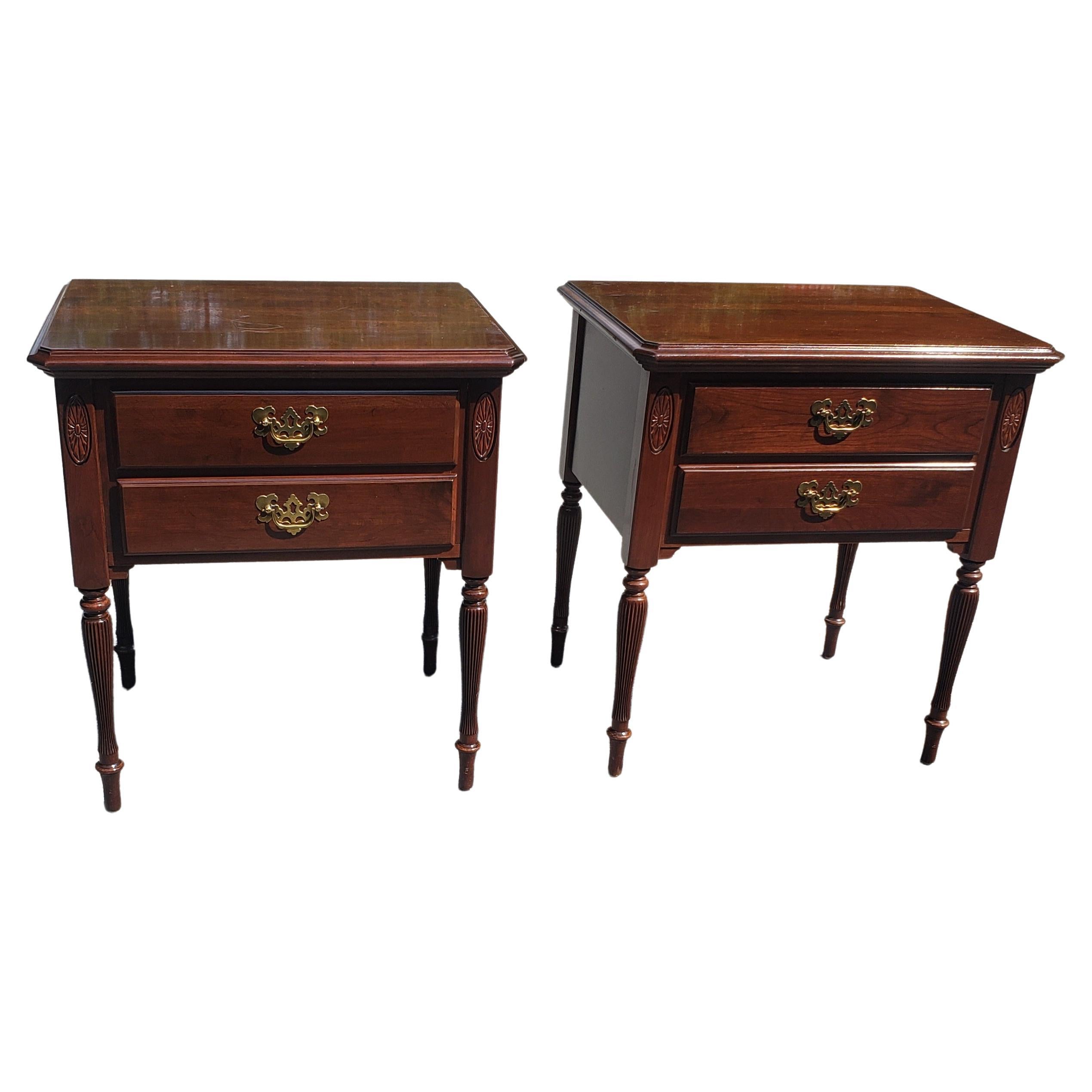 Pair of Late 20th Century Georgian Style Two-Drawer Solid Cherry Side Tables