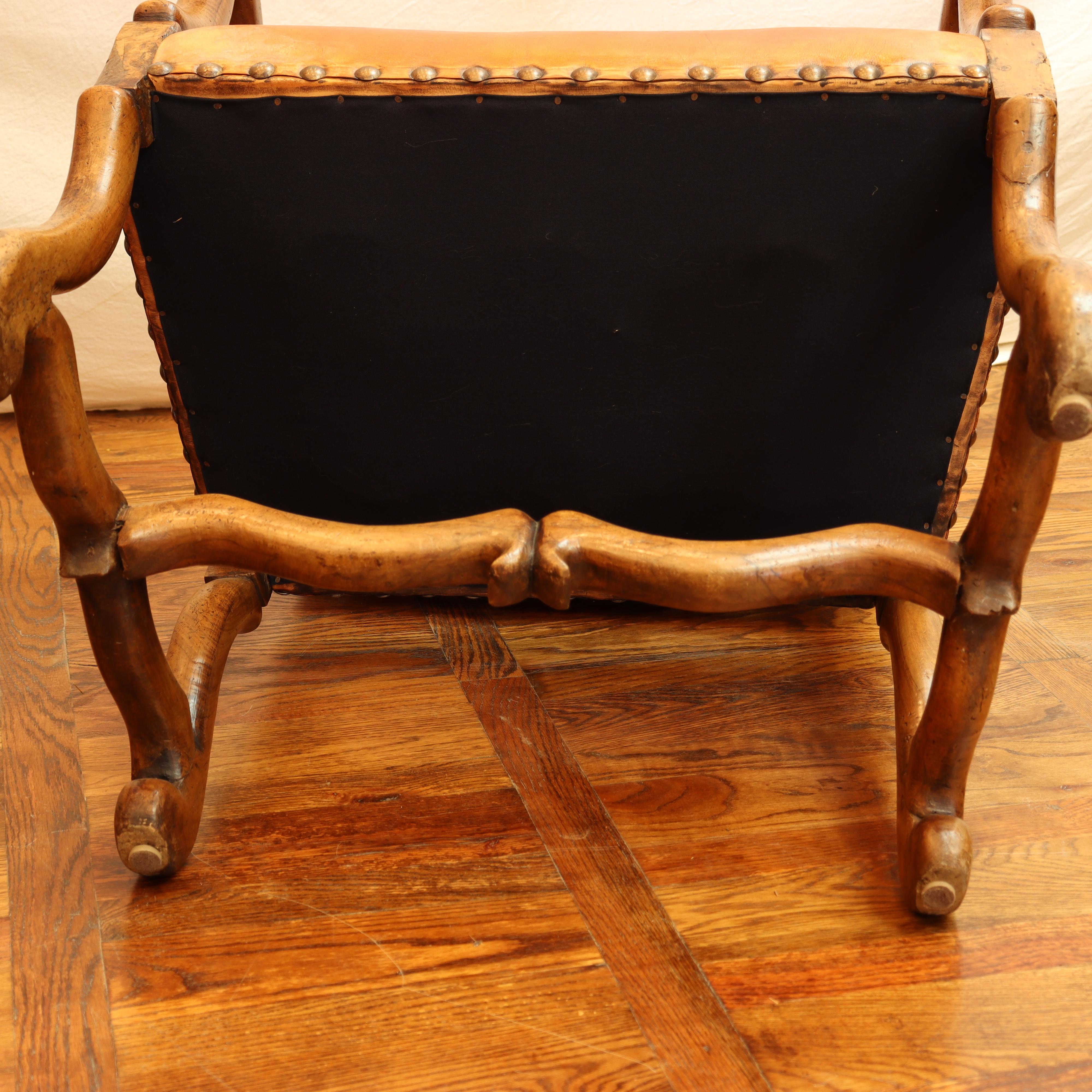 Pair of Late 20th Century Louis XIV Style Walnut Leather Upholstered Armchairs For Sale 4
