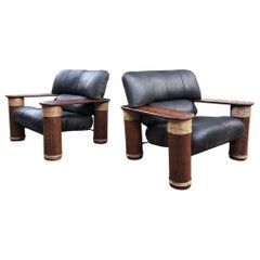 Pair of Late 20th Century Pacific Green Messina Black Leather Lounge Chairs