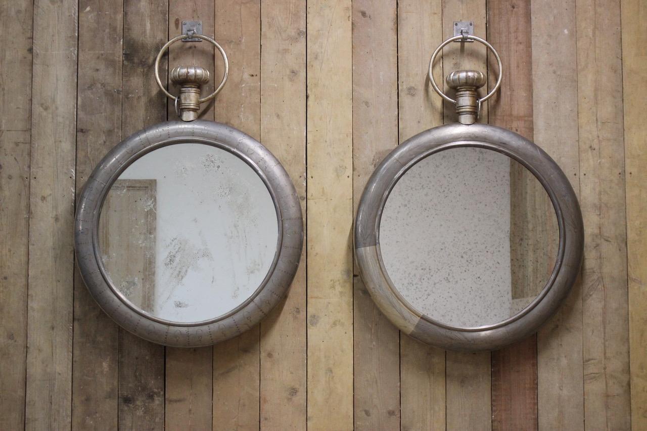 European Pair of Late 20th Century Pewter Covered Mirrors from a Loewe Store