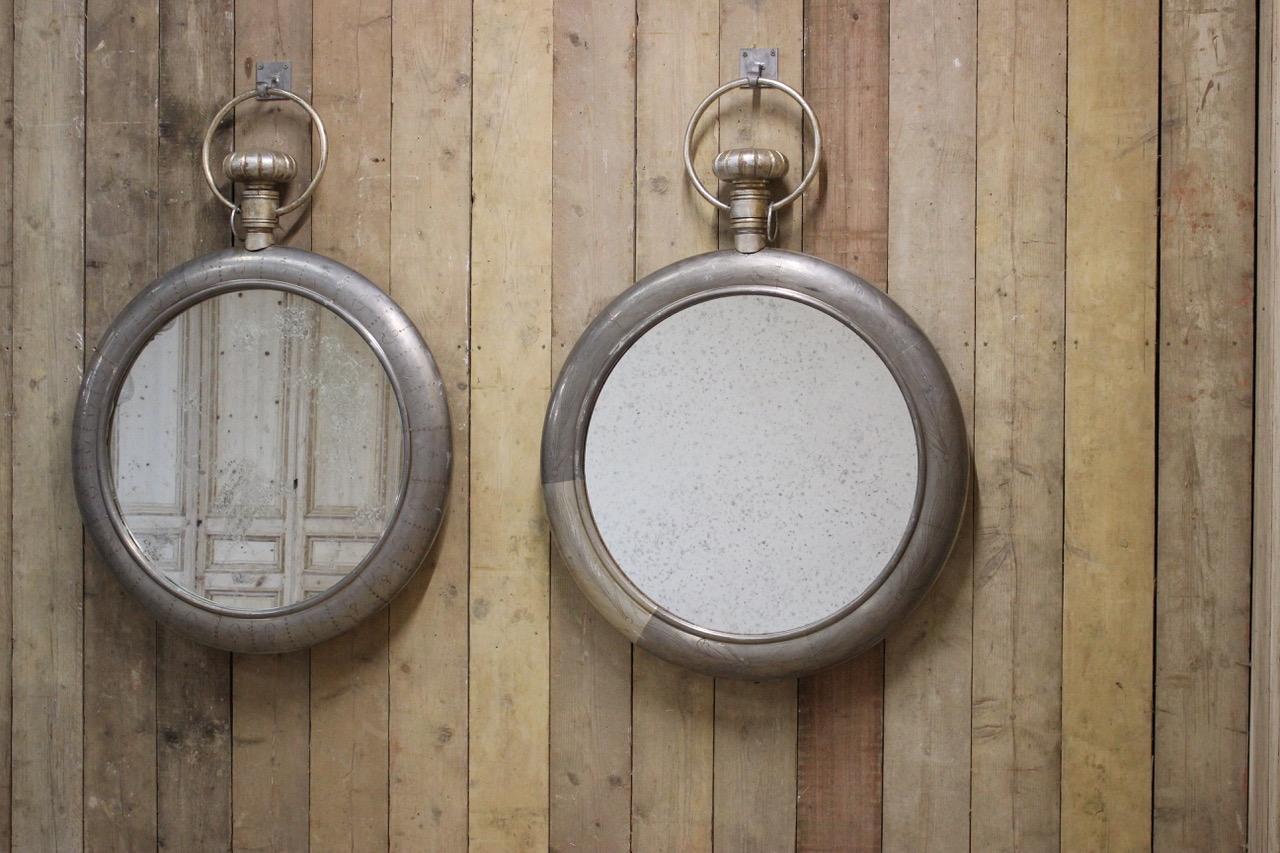 Wood Pair of Late 20th Century Pewter Covered Mirrors from a Loewe Store
