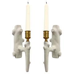 Pair of Late 20th Century Plaster Faux Bois Candle Sconces