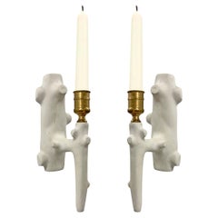 Pair of Late 20th Century Plaster Faux Bois Candle Sconces