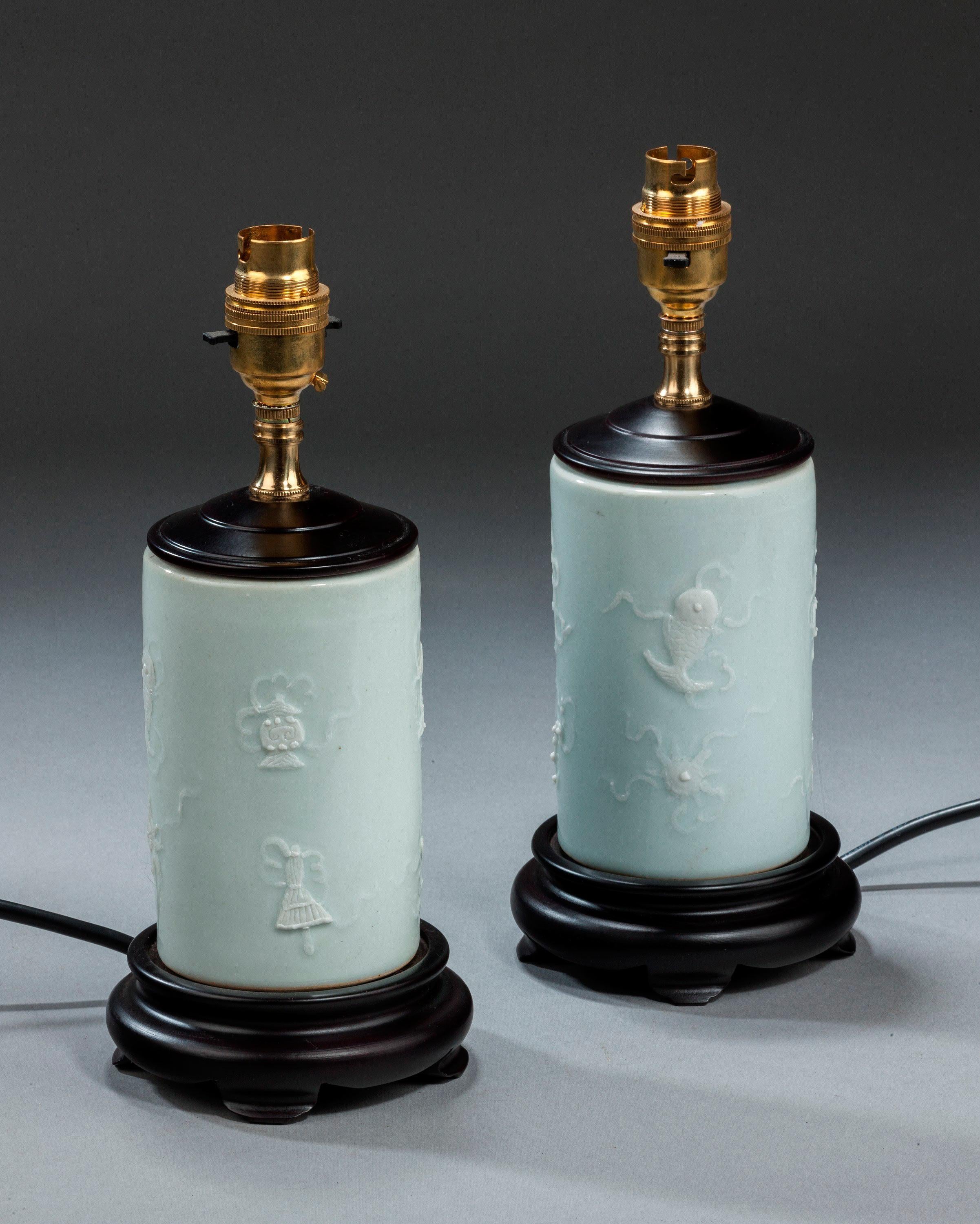 Pair of Late 20th Century Porcelain Brush Pot Lamps In Good Condition In Peterborough, Northamptonshire