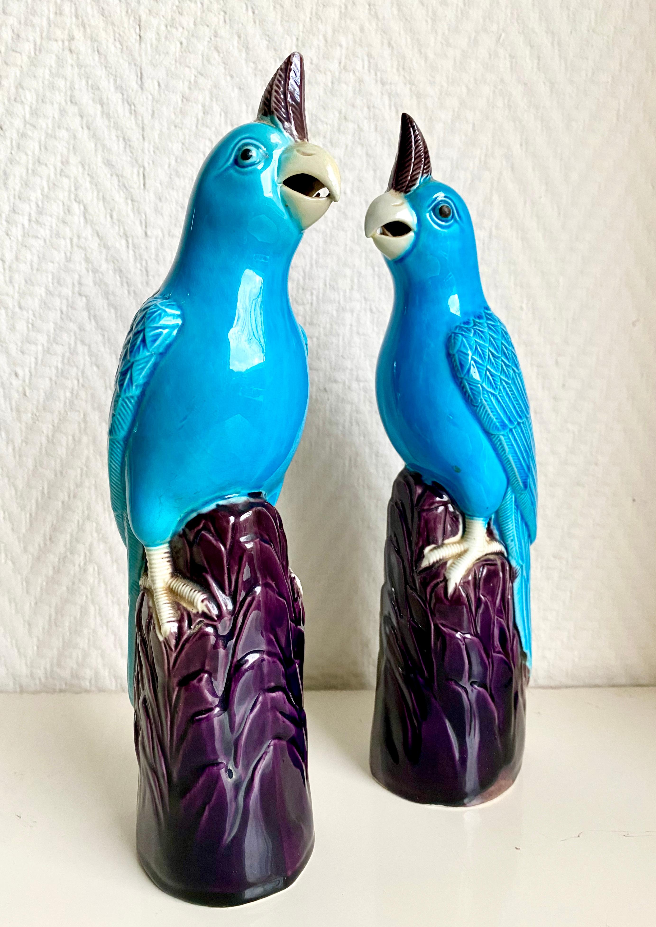 Pair of Late 20th Century Porcelain Turqoise Cockatoos For Sale 1