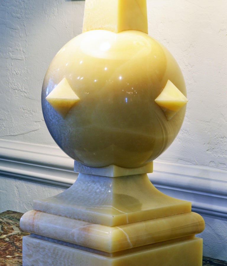 Post-Modern Pair of Late 20th Century Postmodern Carved Marble and Chrome Table Lamps
