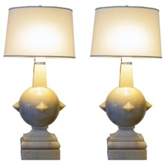 Pair of Late 20th Century Postmodern Carved Marble and Chrome Table Lamps