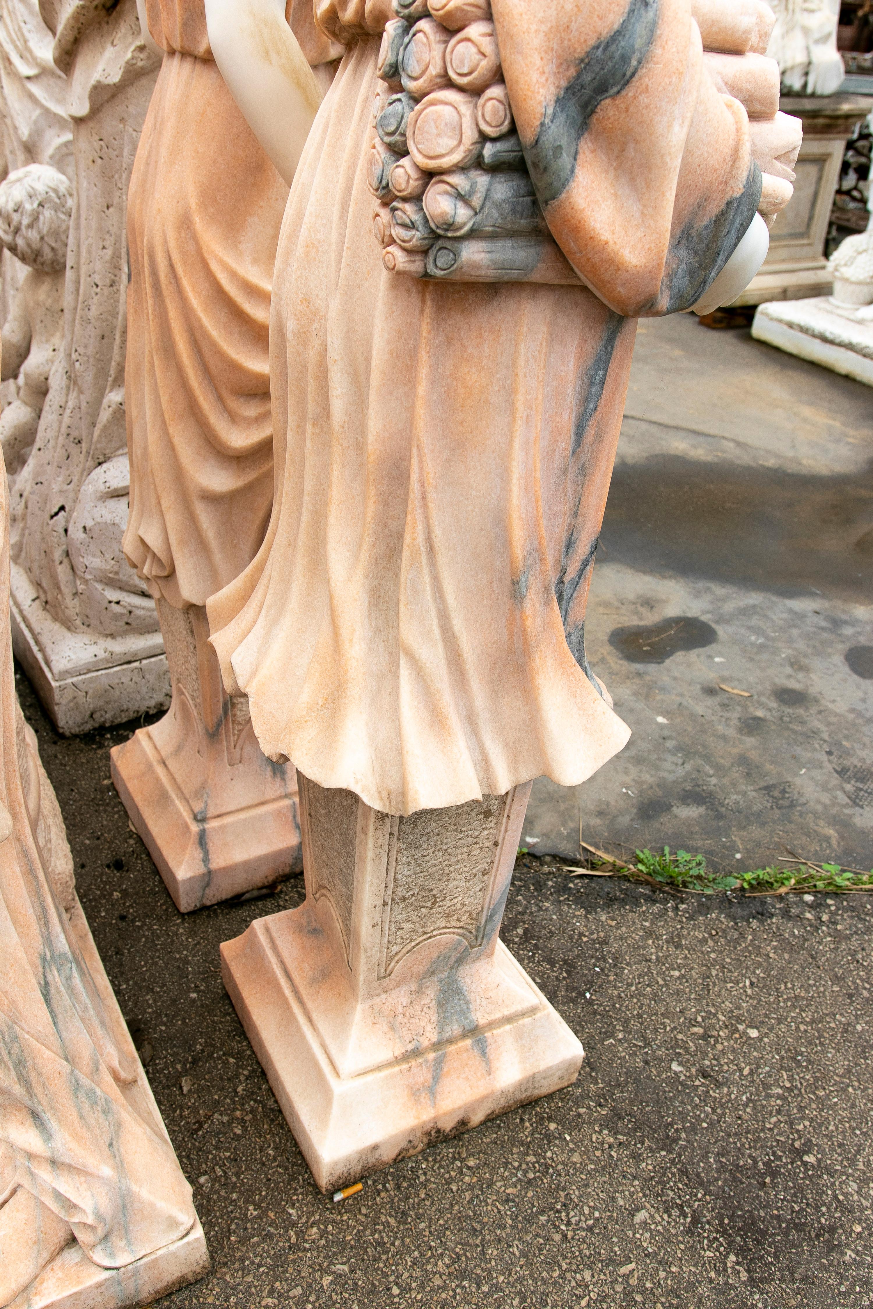 Pair of Late 20th Century Spanish Carrara White & Rosetta Pink Marble Sculptures in vendita 7
