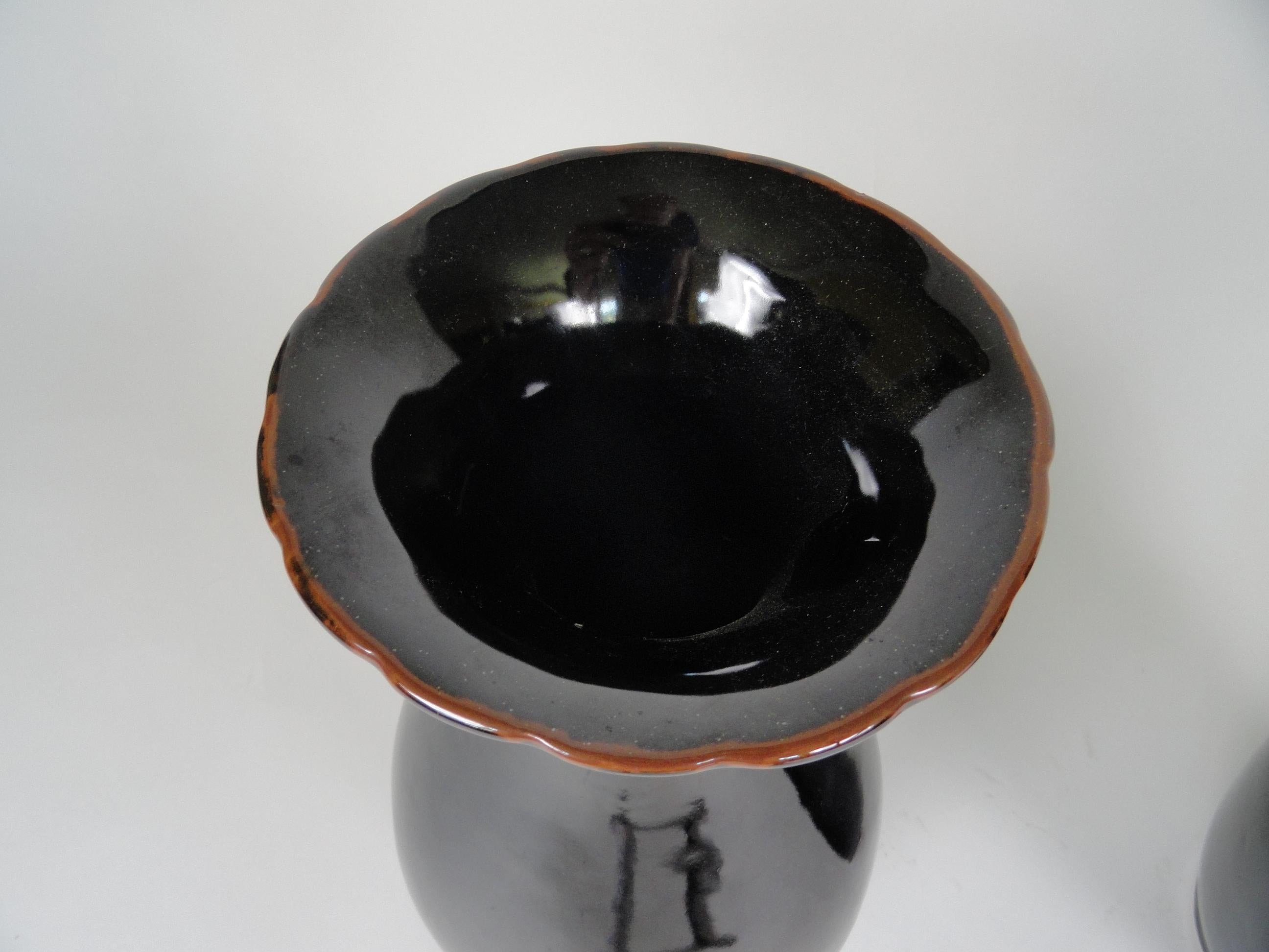 Ceramic Pair of Late 20th Century Tete de Negre Vases For Sale