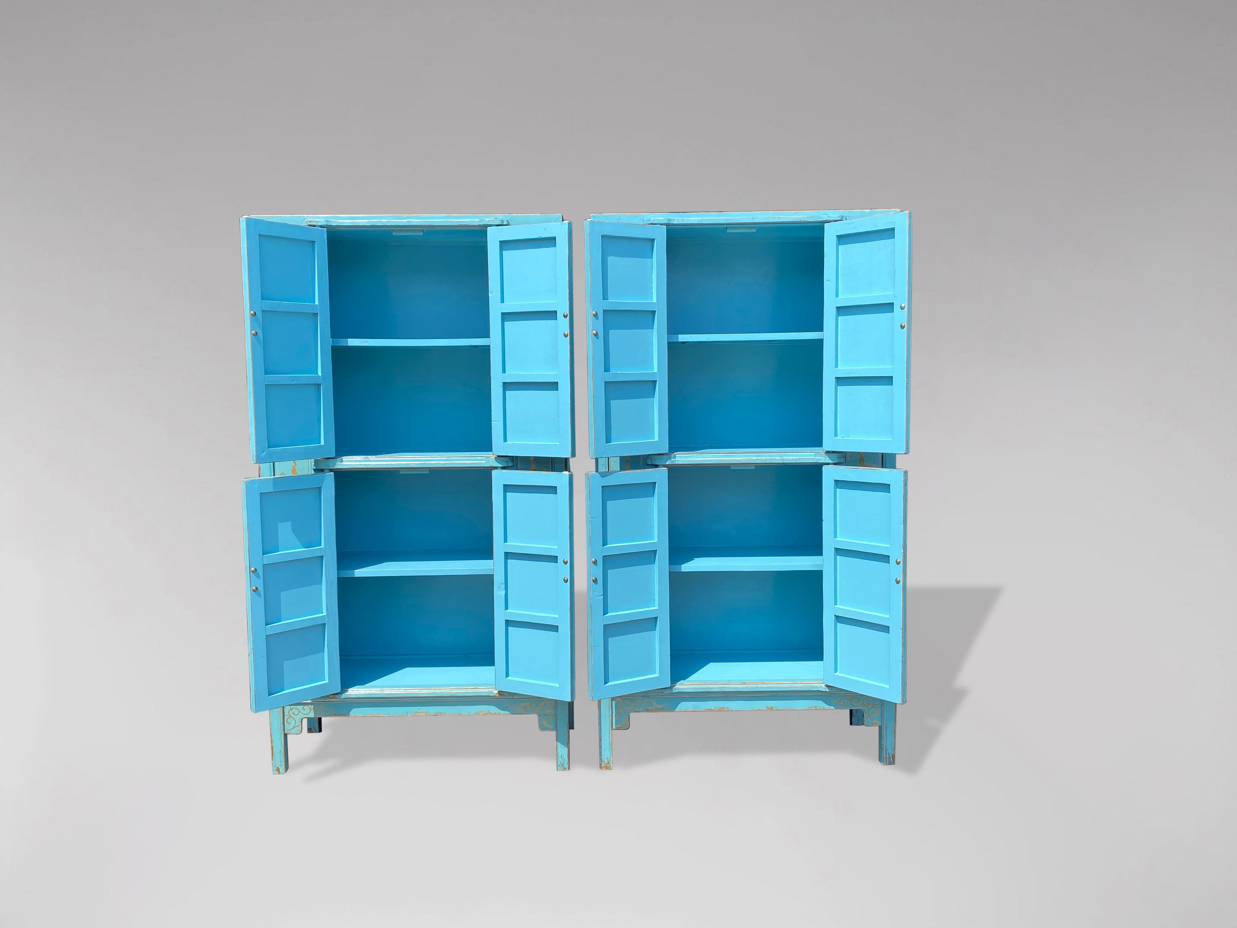 Pair of Late 20th Century Turquoise Painted Cupboards In Good Condition For Sale In Petworth,West Sussex, GB