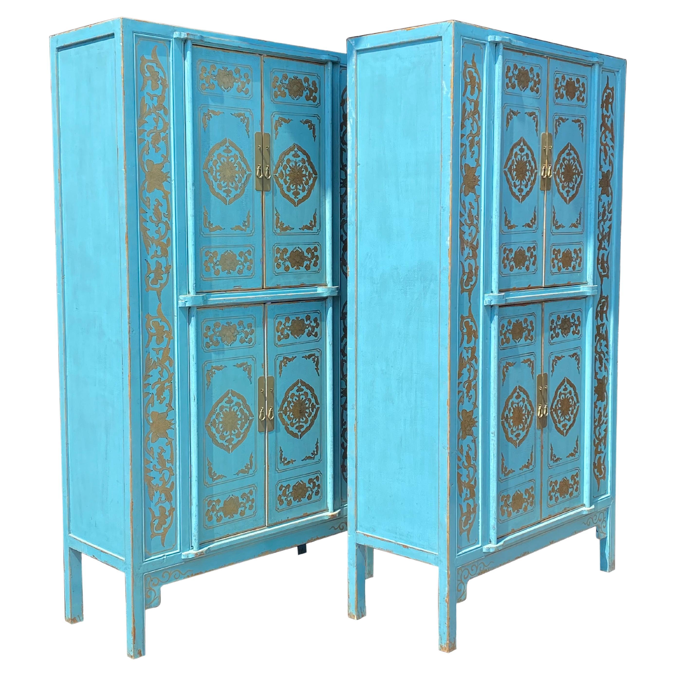 Pair of Late 20th Century Turquoise Painted Cupboards For Sale