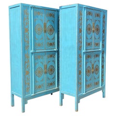 Pair of Late 20th Century Turquoise Painted Cupboards