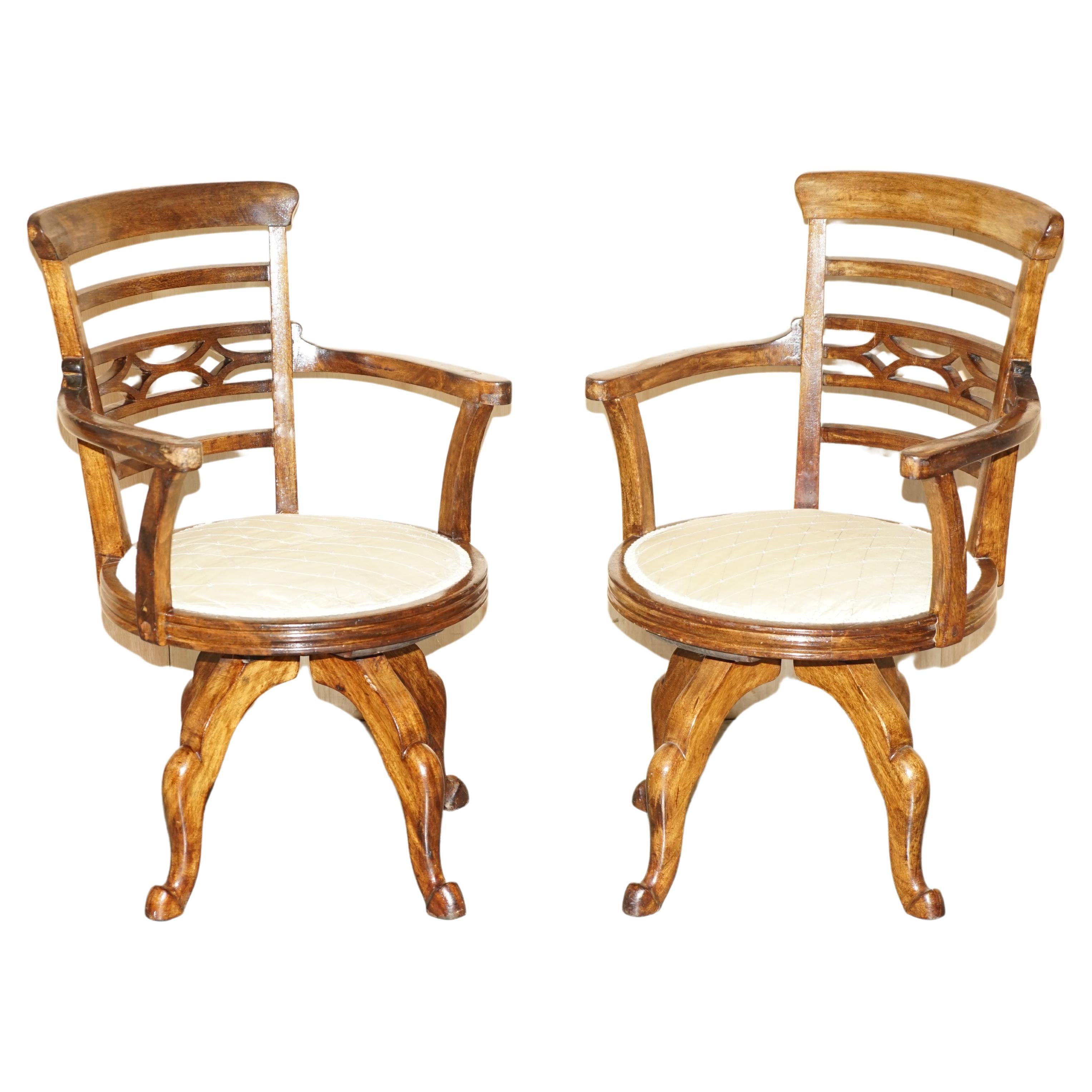 PAIR OF LATE ANTIQUE VICTORIAN WALNUT B COHEN & SON'S LTD SWIVEL CAPTAINS CHAIRs For Sale