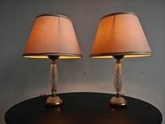 Pair of late Arf Deco Table lamps in cut crystal and bronze, France 1940s