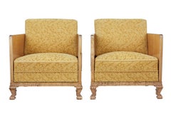 Pair of Late Art Deco Elm and Birch Club Armchairs