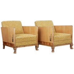 Pair of Late Art Deco Elm and Birch Club Armchairs