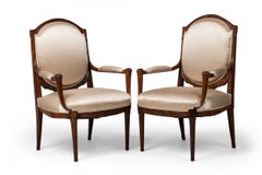 Pair of Late Art Deco Armchairs by Sue et Mare, Mahogany, Beige Sateen