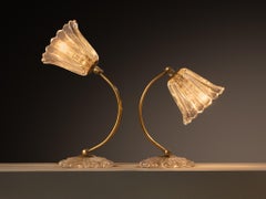 Pair of Late Art Deco Italian Table Lamps in Brass and Glass
