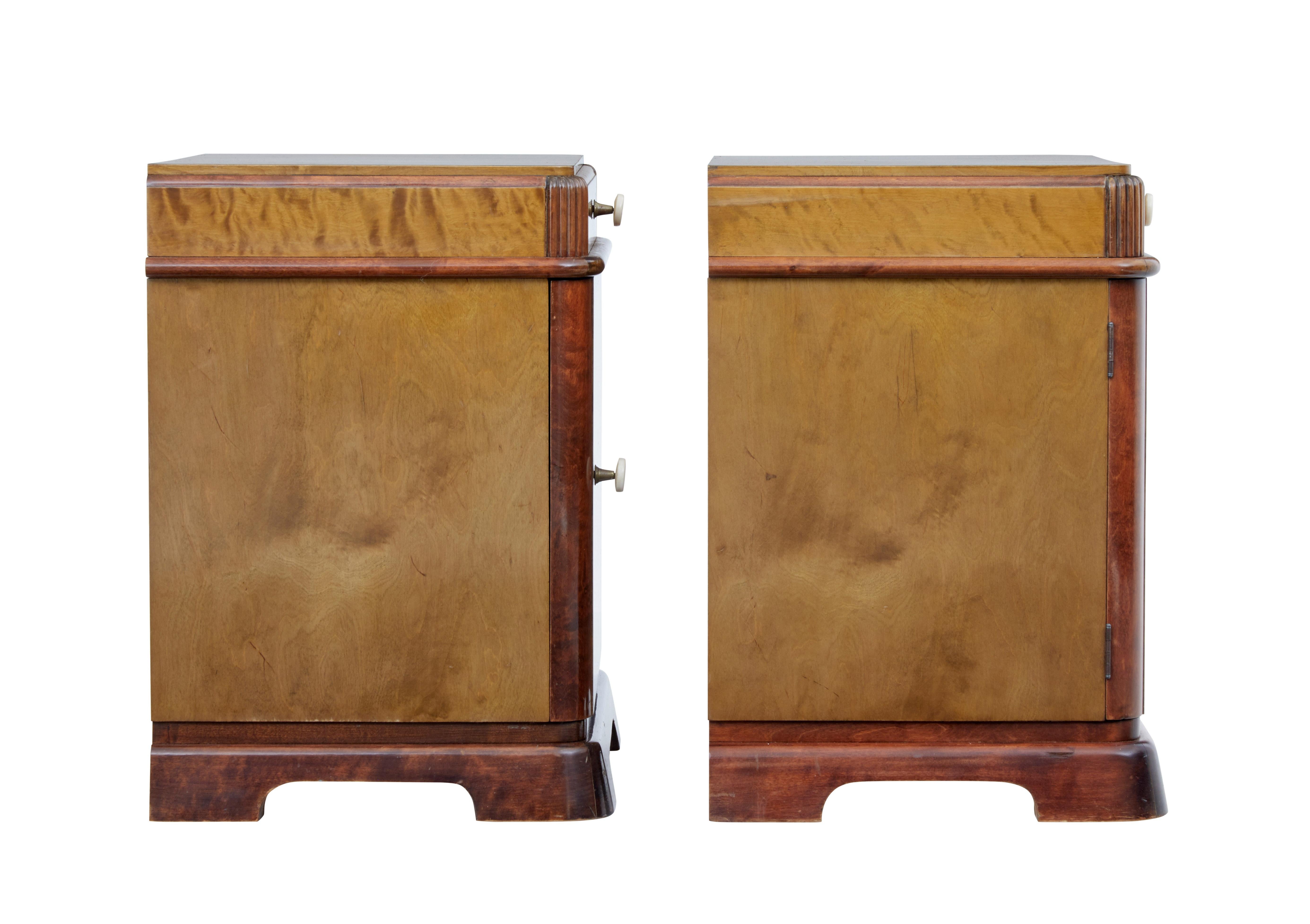 Swedish Pair of Late Art Deco Scandinavian Birch Bedside Cabinets
