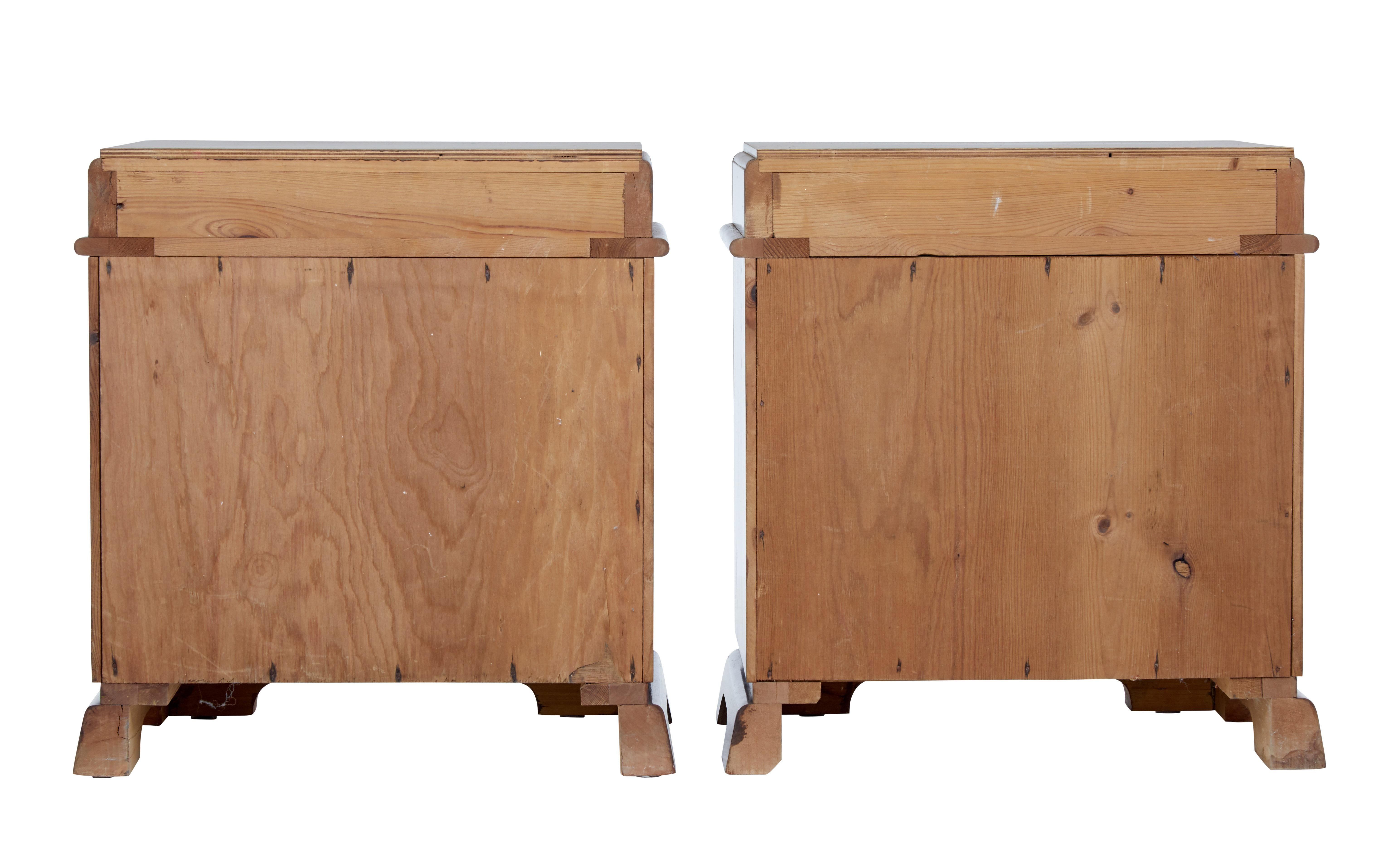 Woodwork Pair of Late Art Deco Scandinavian Birch Bedside Cabinets