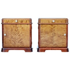 Pair of Late Art Deco Scandinavian Birch Bedside Cabinets